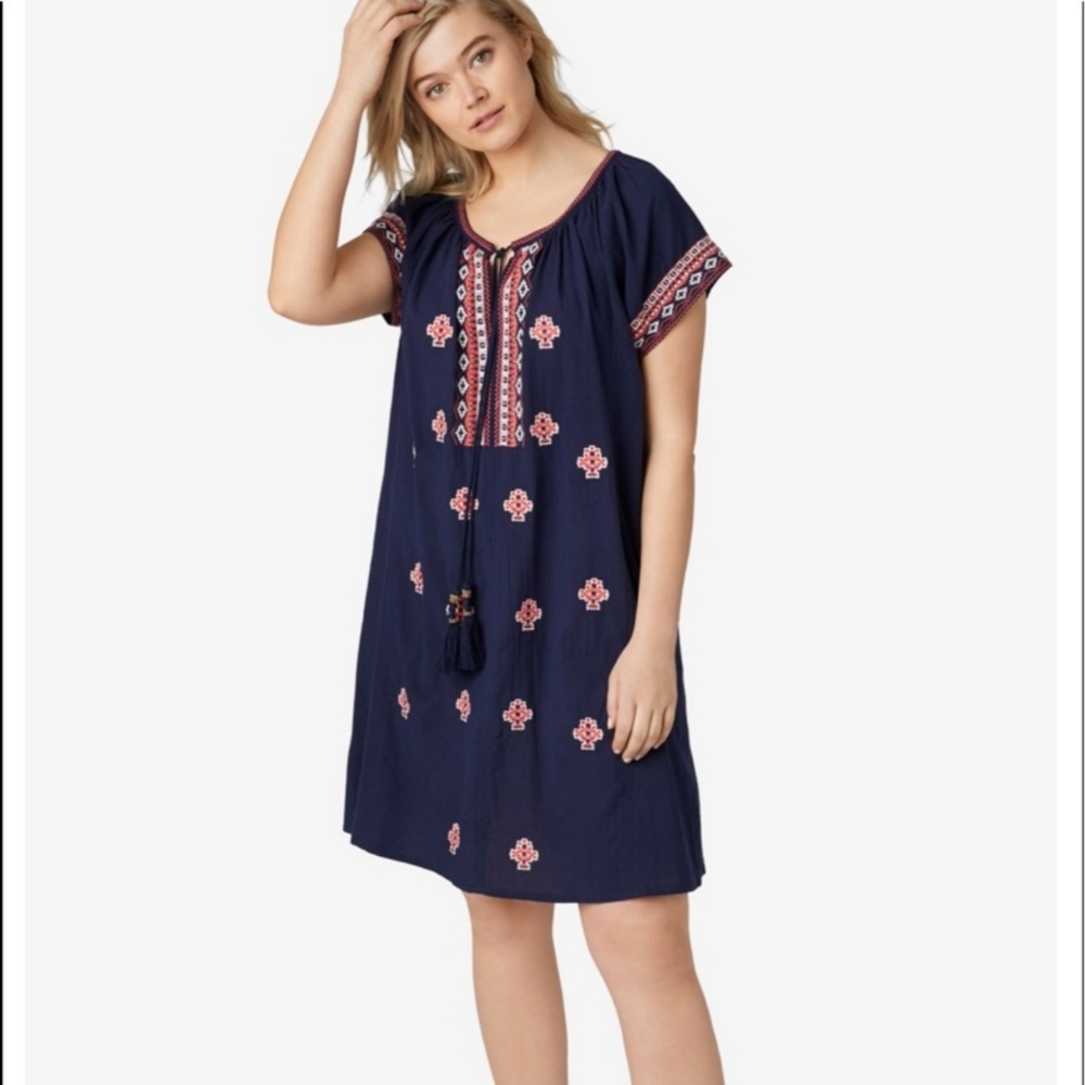 Ellos Playa Embroidered Shift Dress Size LG 18/20 #M28